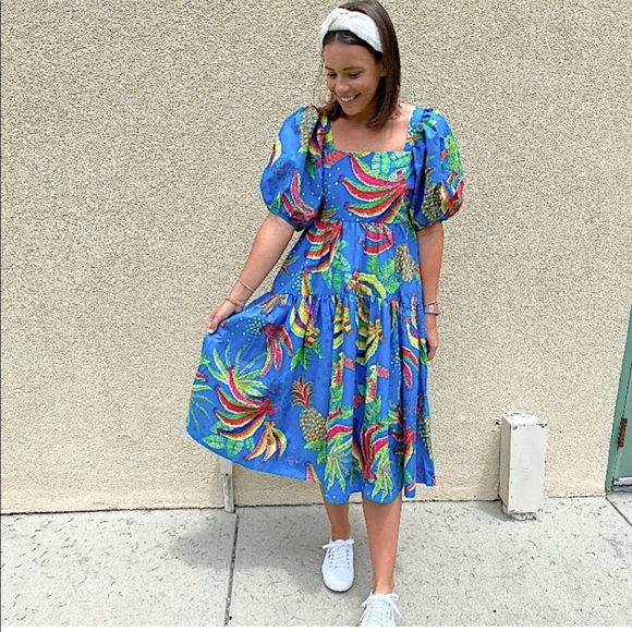 FARM Rio blue banana midi dress - Picture 3 of 5